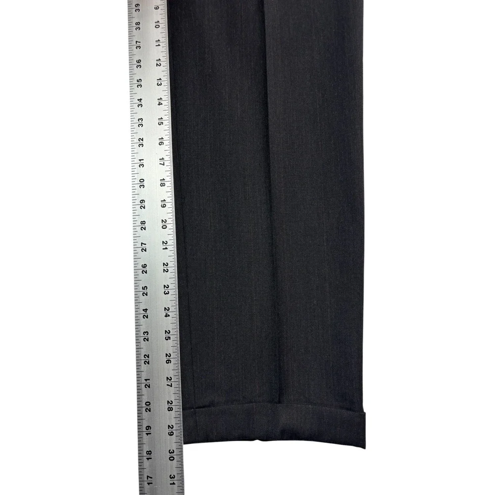 vtg 90s Albert Nipon 38R 30x30 Charcoal Stripe 2pc Pant Suit Wool Pleated Cuffed
